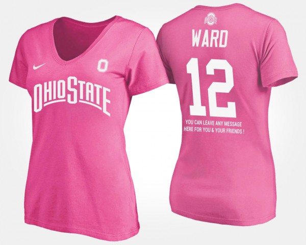 Ohio State Buckeyes Denzel Ward Women's #12 Pink With Message College Football T-Shirt 2404BQJF1